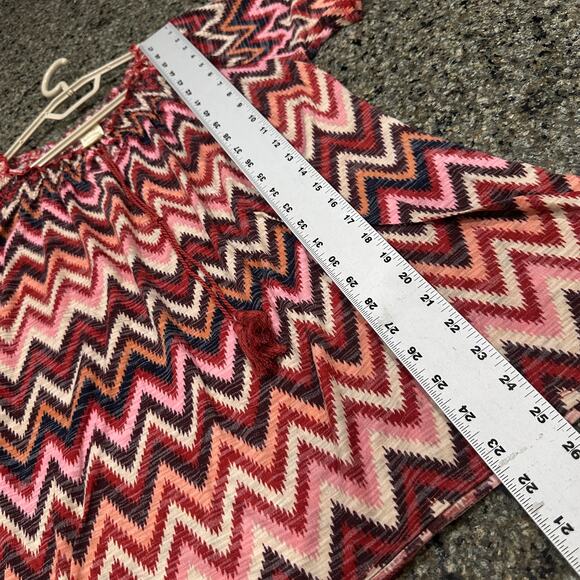 Faded Glory Boho Top Plus 1X 16W Pink Brown Zigzag Peasant Style Short Sleeve - Picture 6 of 7